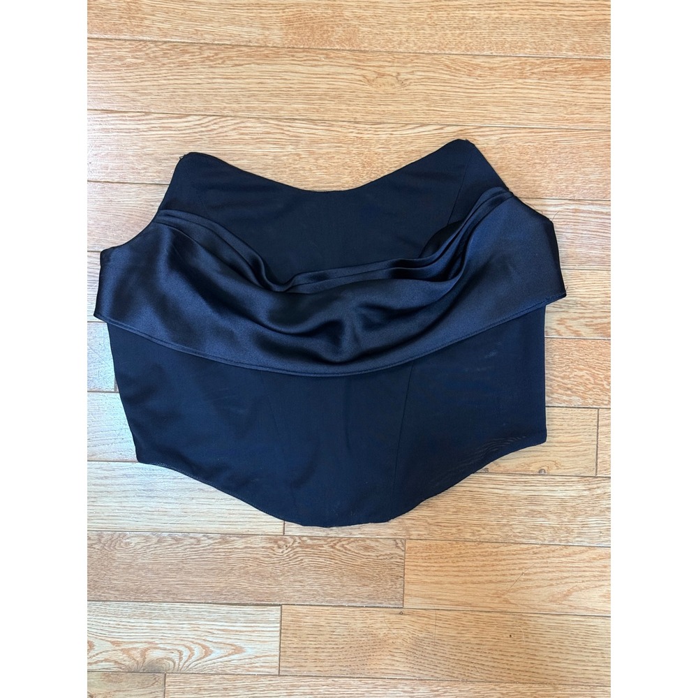 Sincerely Jules Black Draped Satin Corset Tube Top Medium Strapless Pointed Hem
